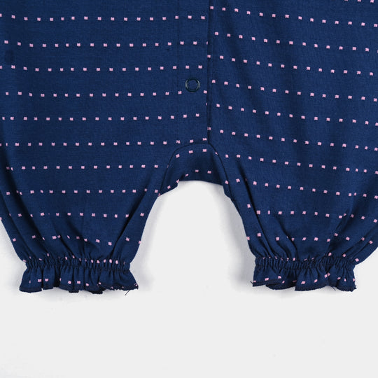 Infant Girls Jacquard Romper Emboss Flower-NAVY
