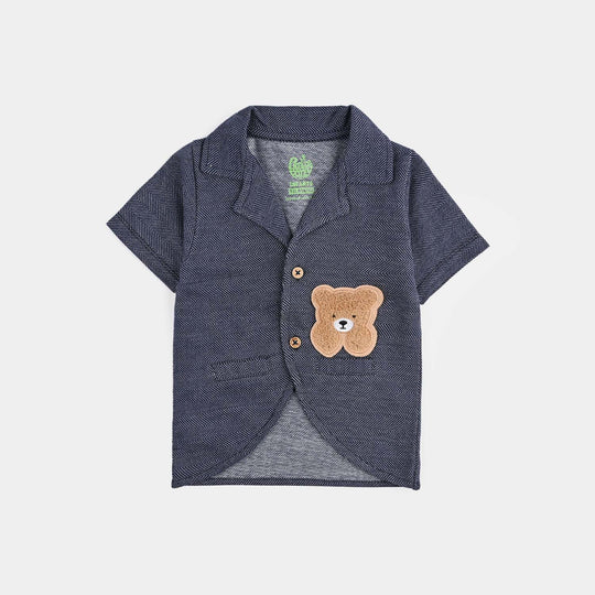 Infant Boys Jacquard 3 Pcs Suit - Navy