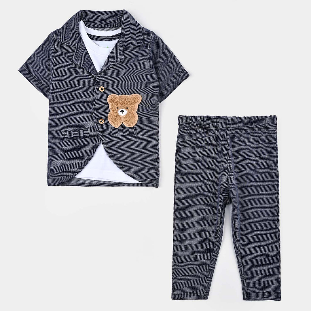 Infant Boys Jacquard 3 Pcs Suit - Navy