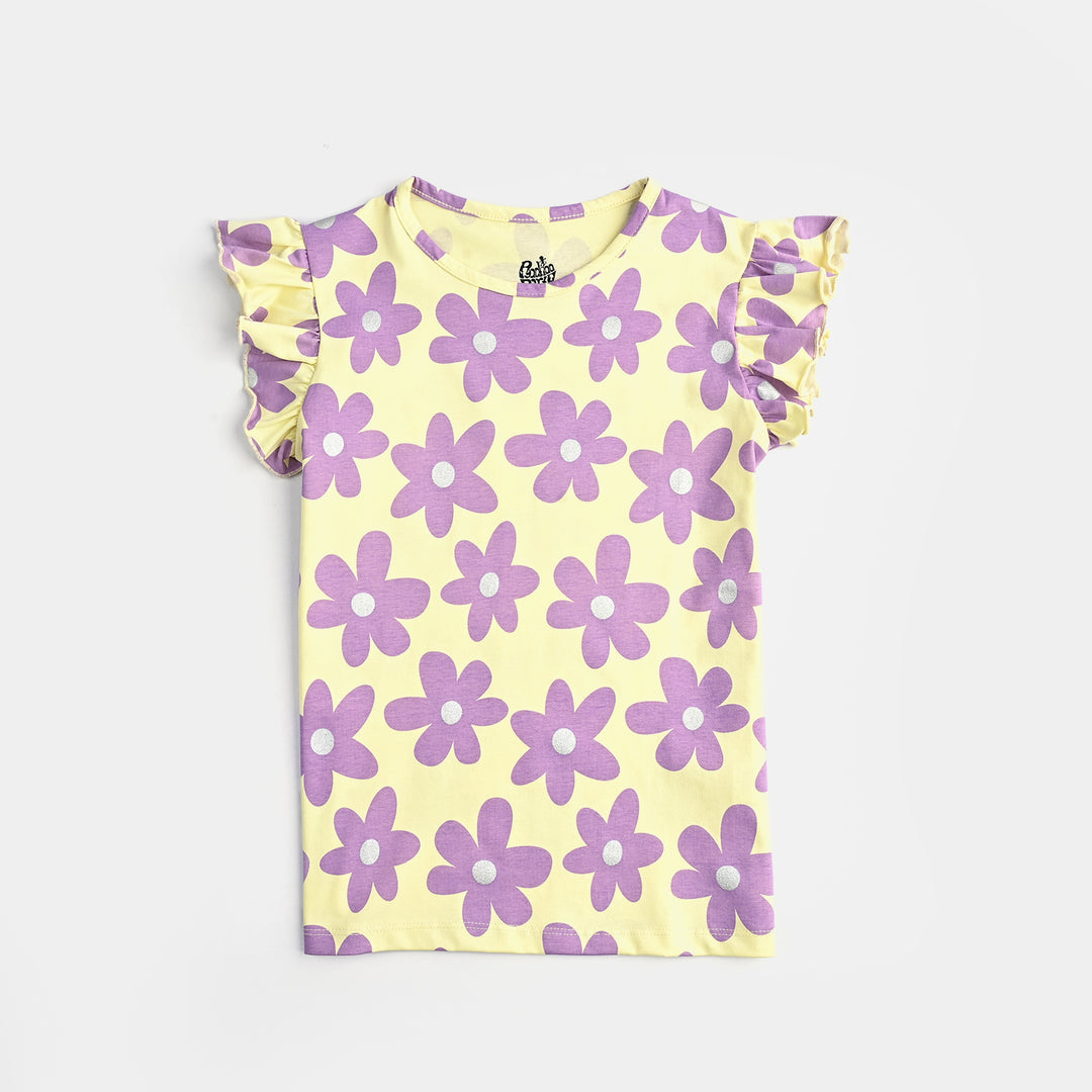 Girls Cotton Jersey T-Shirt FLOWERS REPEAT-Pink