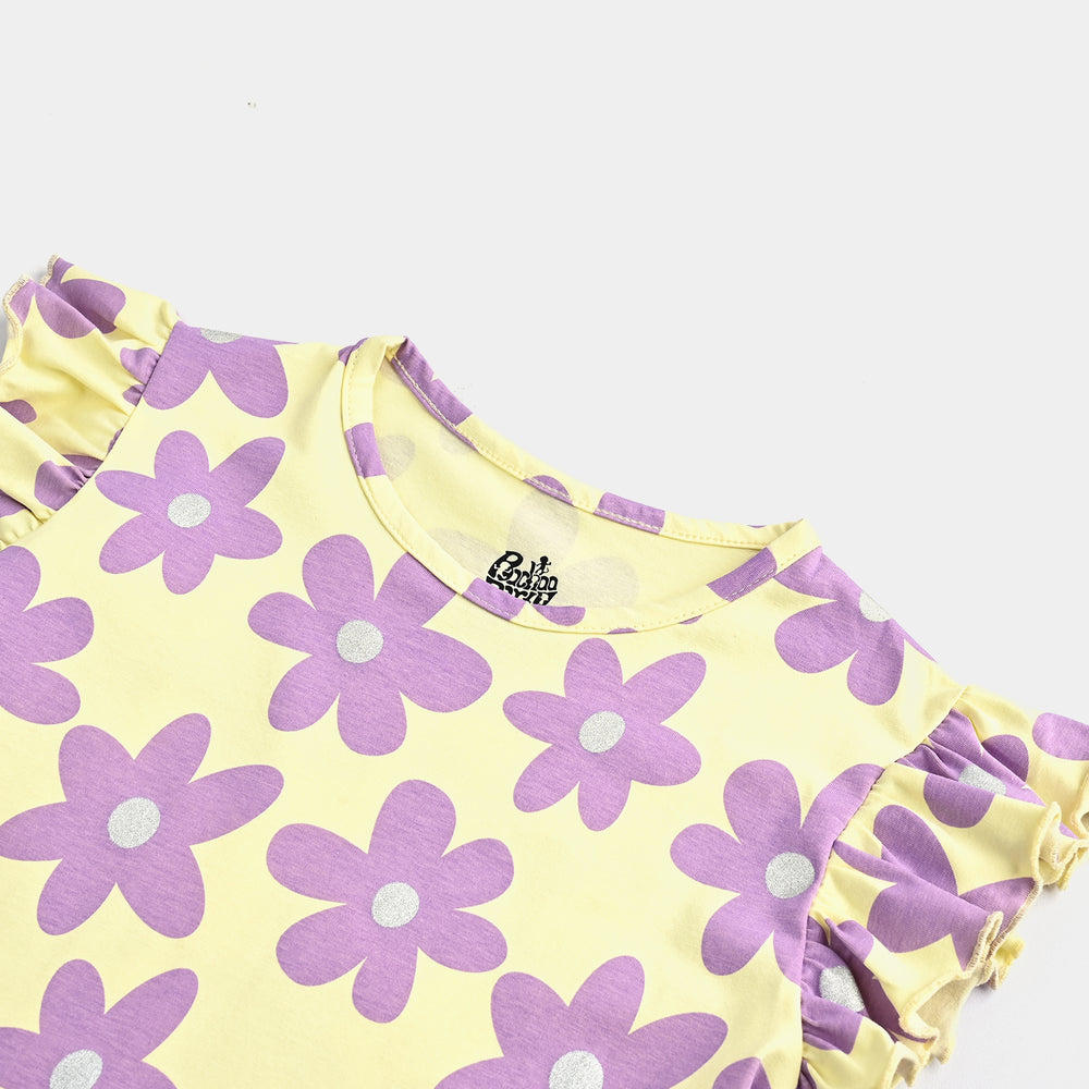 Girls Cotton Jersey T-Shirt FLOWERS REPEAT-Pink