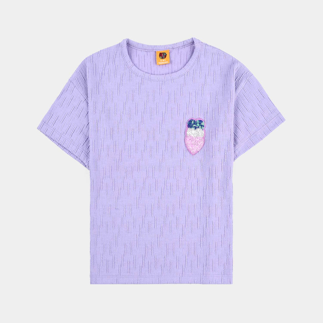 Girls Jacquard T-Shirt (Hearts) - Purple