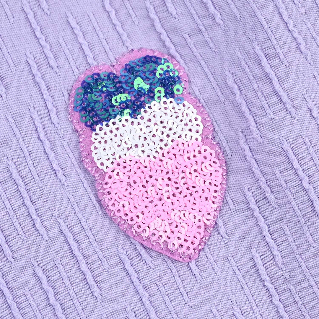 Girls Jacquard T-Shirt (Hearts) - Purple