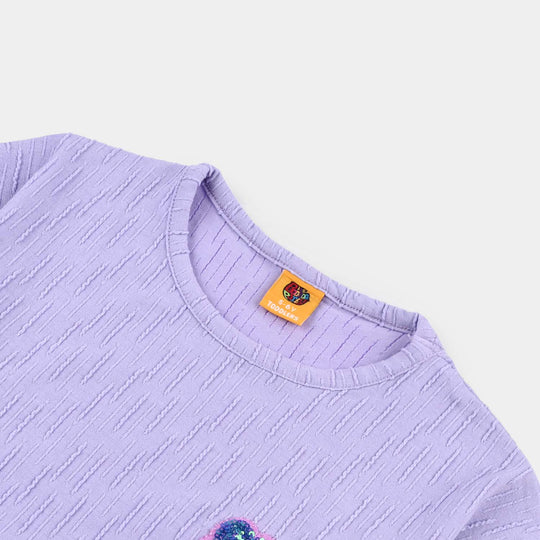 Girls Jacquard T-Shirt (Hearts) - Purple