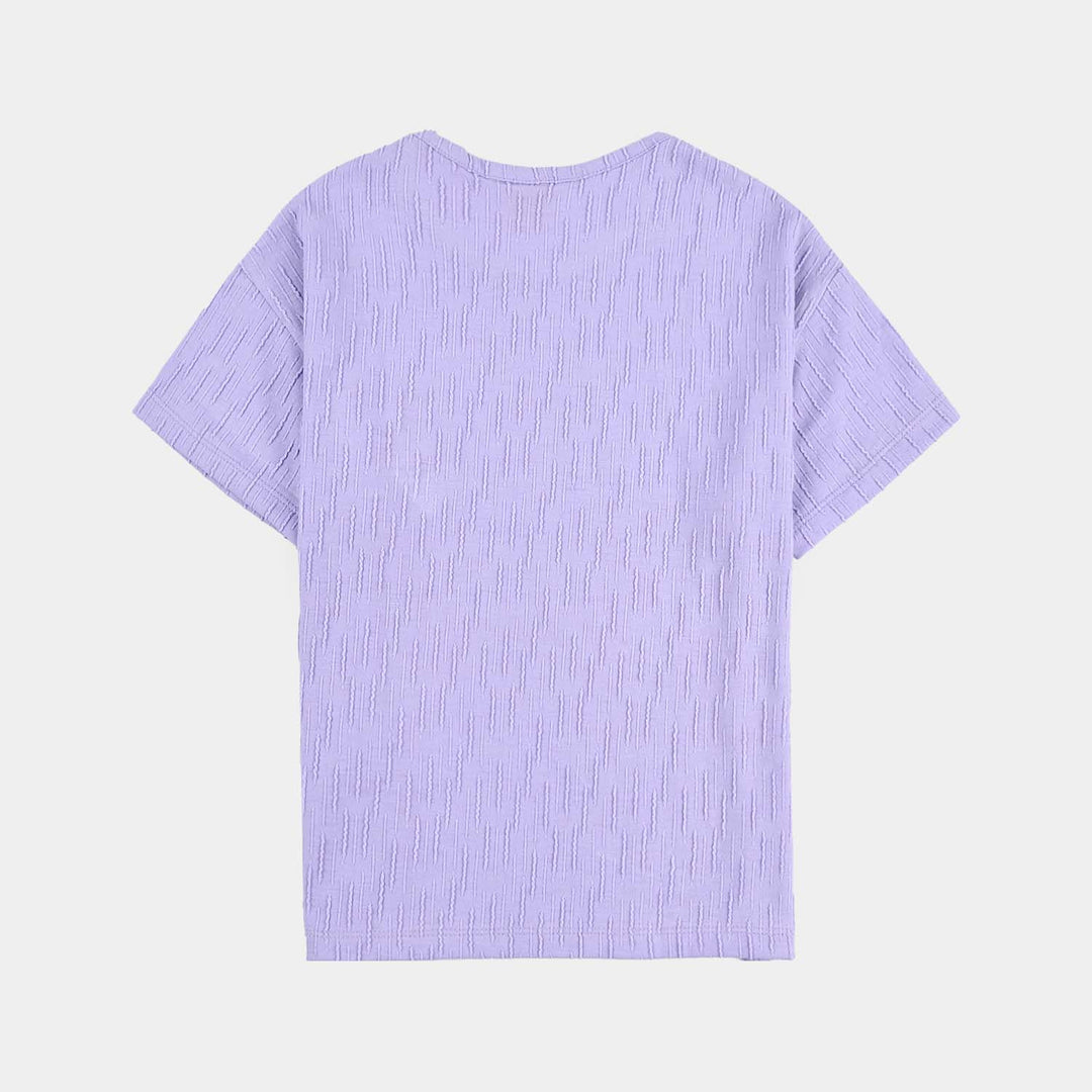 Girls Jacquard T-Shirt (Hearts) - Purple