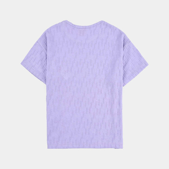 Girls Jacquard T-Shirt (Hearts) - Purple