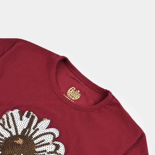 Girls Jacquard T-Shirt (Be Happy) - Red