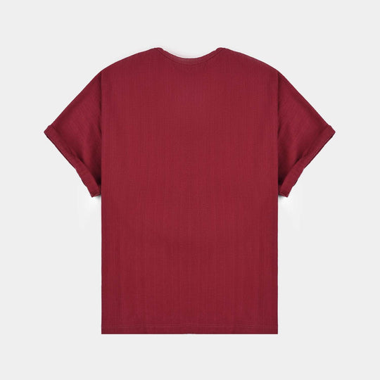 Girls Jacquard T-Shirt (Be Happy) - Red