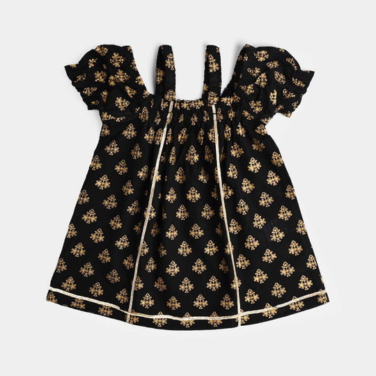 Infant Girls Cotton Printed 2 Pcs Set (Dua) - Black