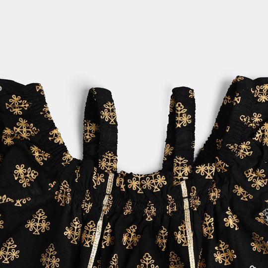 Infant Girls Cotton Printed 2 Pcs Set (Dua) - Black
