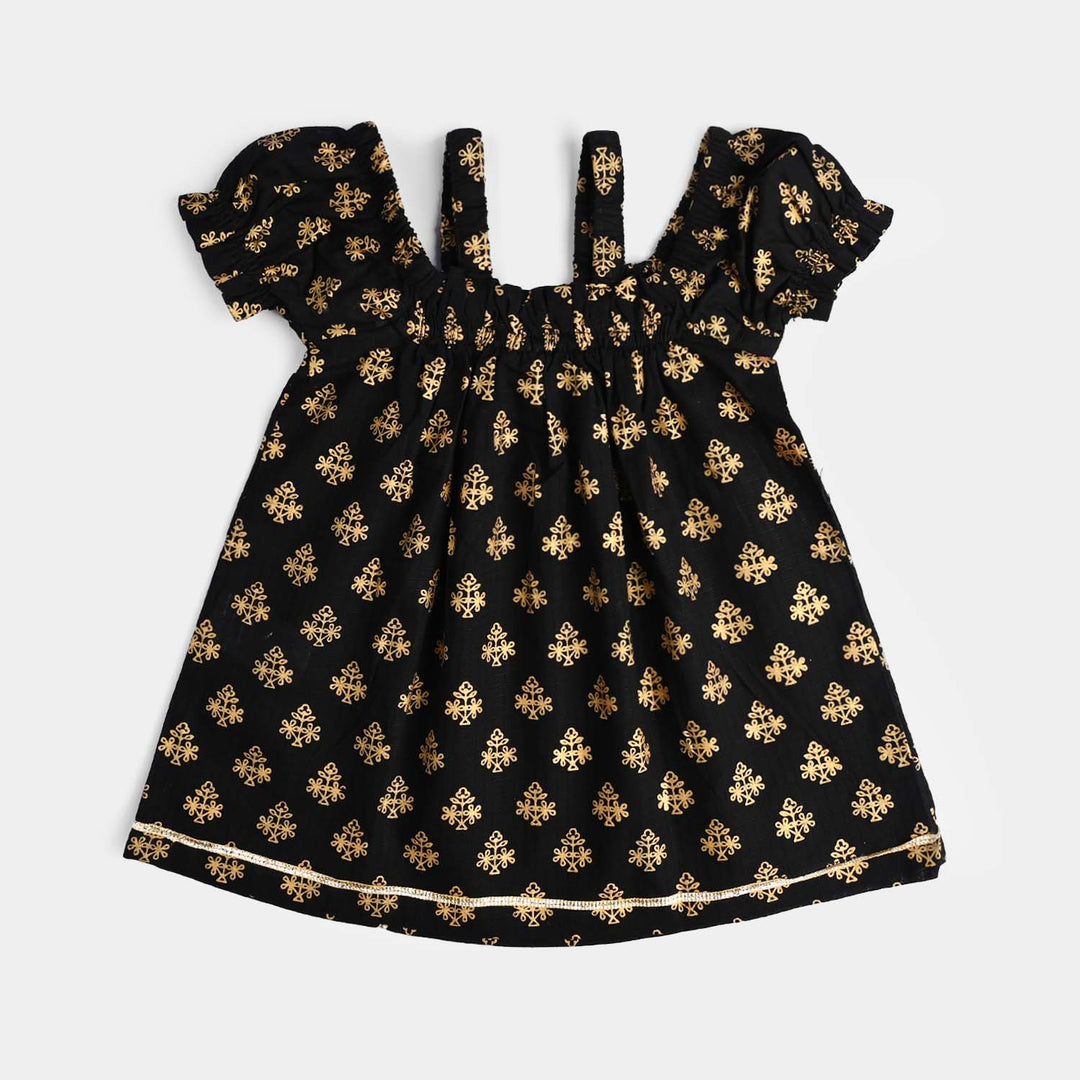 Infant Girls Cotton Printed 2 Pcs Set (Dua) - Black