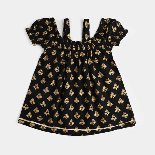 Infant Girls Cotton Printed 2 Pcs Set (Dua) - Black