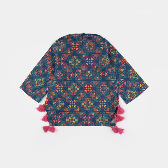 Infant Girls Cotton Poplin Printed Kurti Tribal-Multi