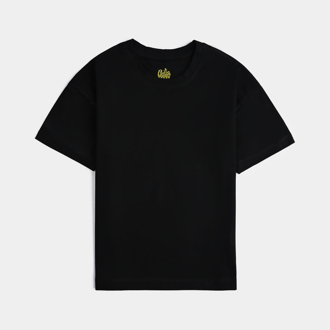 Boys Lycra Jersey T-Shirt Basic-BLACK