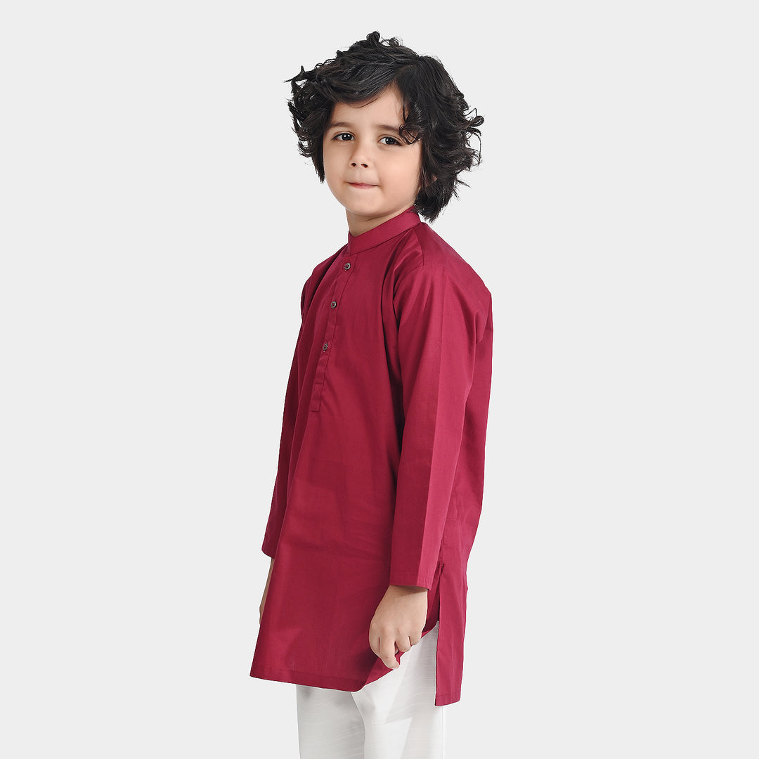 Boys Cotton Poplin Basic Kurta (Beet Red)-Red
