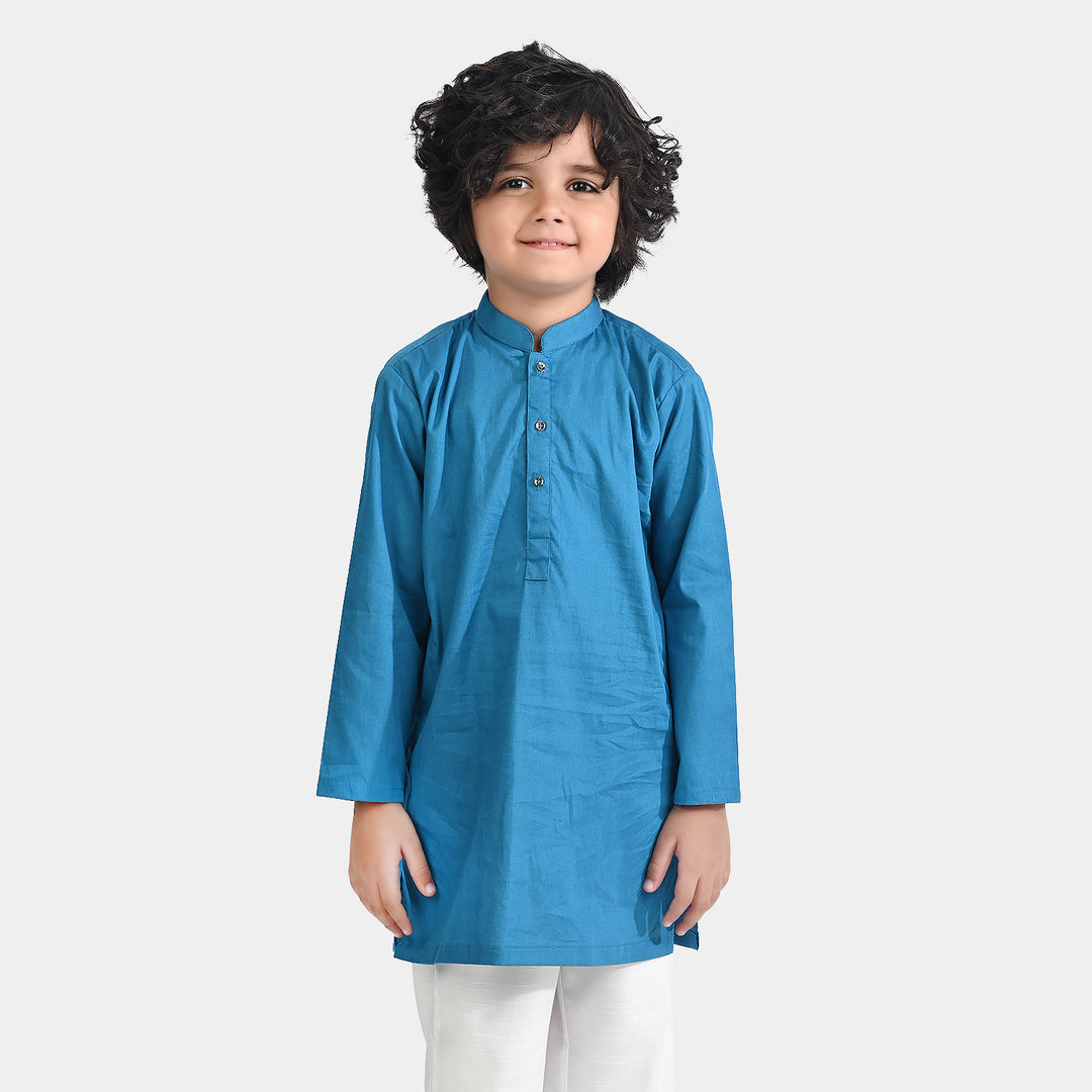 Boys Cotton Poplin Basic Kurta-Sea Port