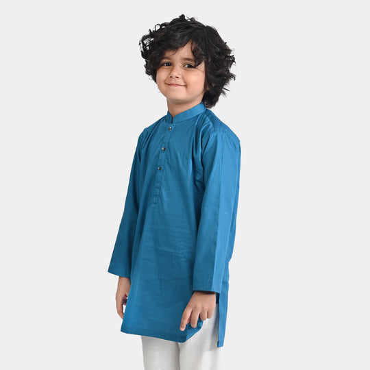 Boys Cotton Poplin Basic Kurta-Sea Port