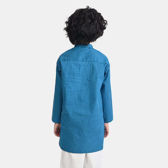 Boys Cotton Poplin Basic Kurta-Sea Port
