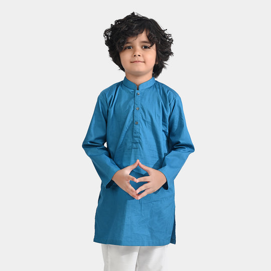 Boys Cotton Poplin Basic Kurta-Sea Port