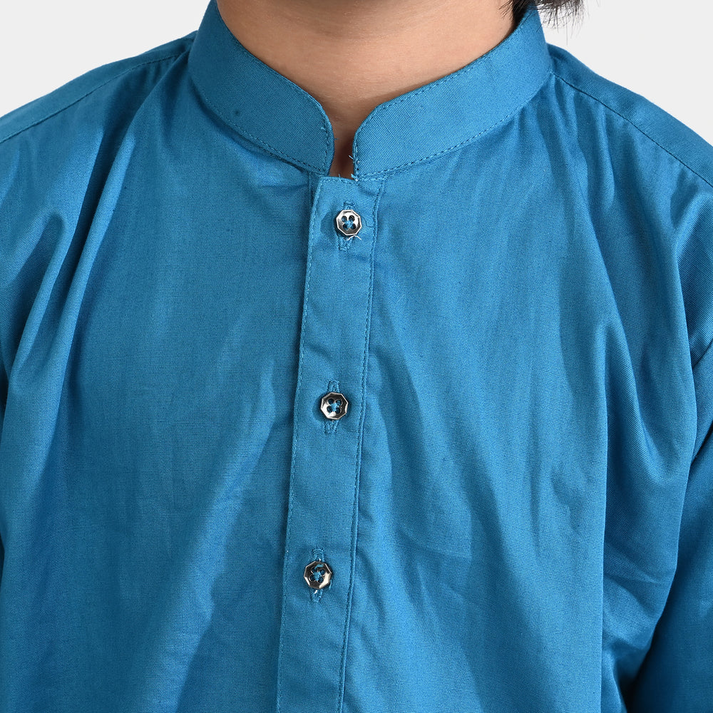 Boys Cotton Poplin Basic Kurta-Sea Port