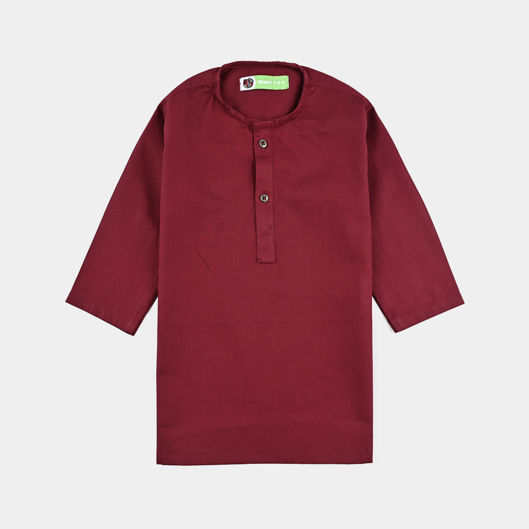 Infant Boys Cotton Poplin Basic Kurta - Red
