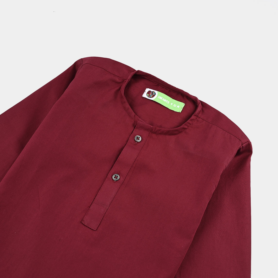 Infant Boys Cotton Poplin Basic Kurta - Red