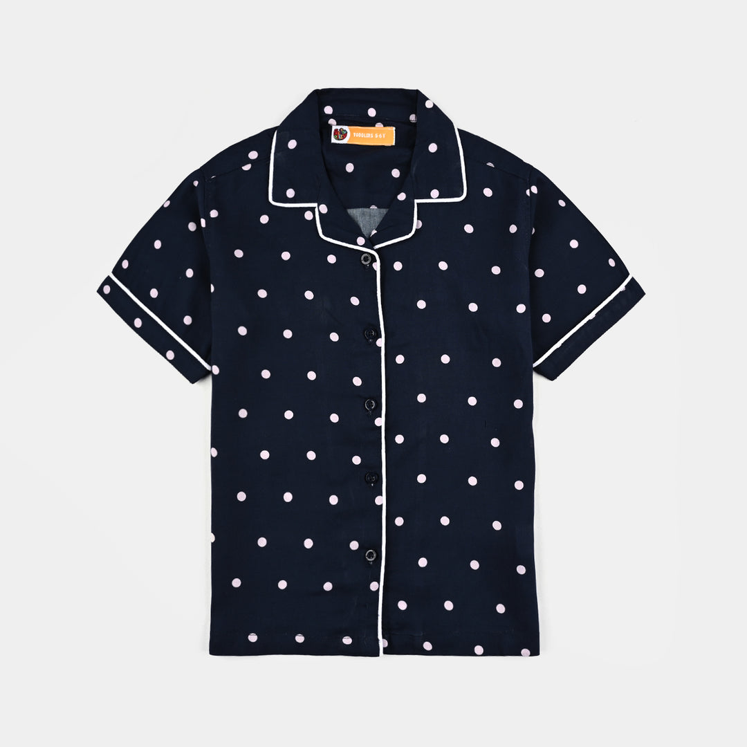 Girls Viscose Nightwear-Polka Dot-NAVY