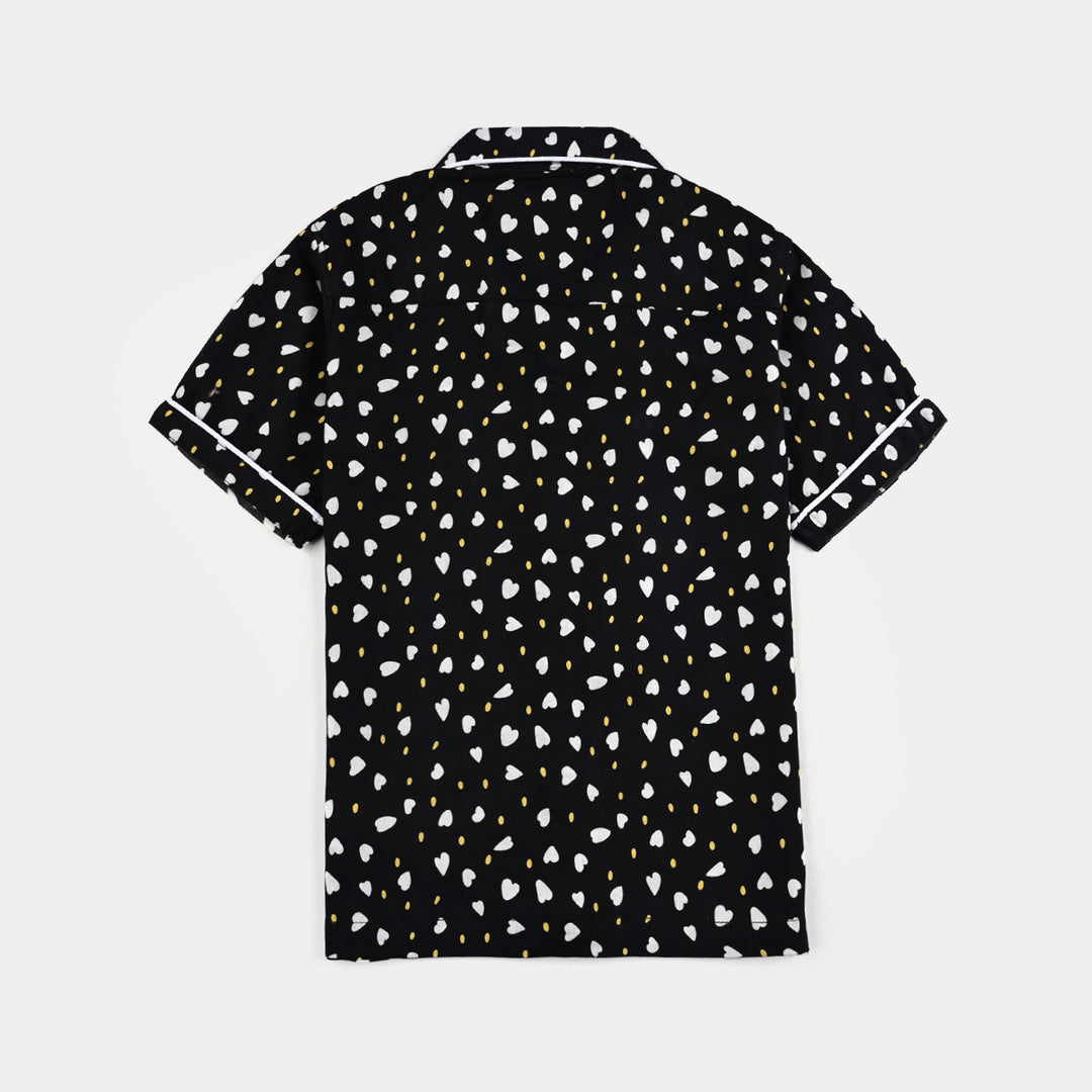 Girls Viscose Nightwear-Polka & Hearts-BLACK