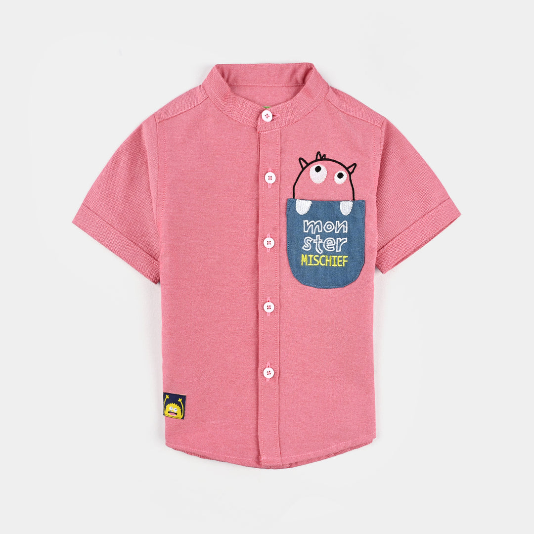 Infant Boys Oxford Casual Shirt (Monster)-D.Peach
