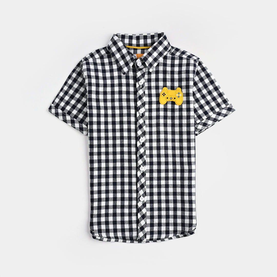 Boys Yarn Dyed Casual Shirt H/S (Controller)-BLACK
