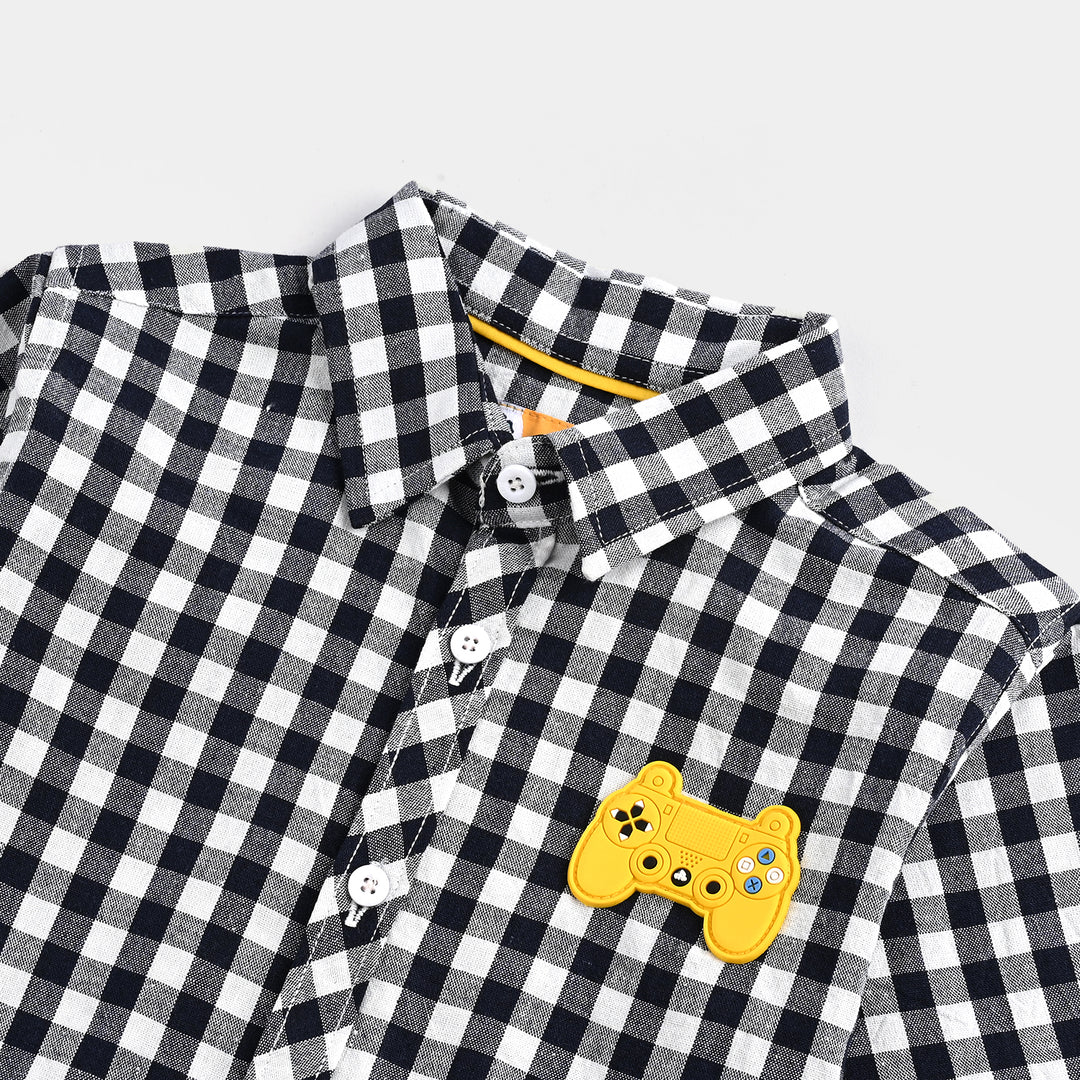 Boys Yarn Dyed Casual Shirt H/S (Controller)-BLACK