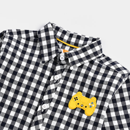 Boys Yarn Dyed Casual Shirt H/S (Controller)-BLACK