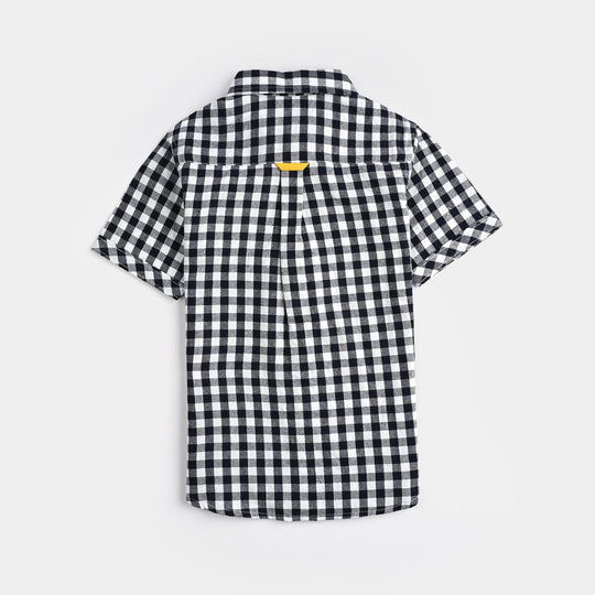 Boys Yarn Dyed Casual Shirt H/S (Controller)-BLACK