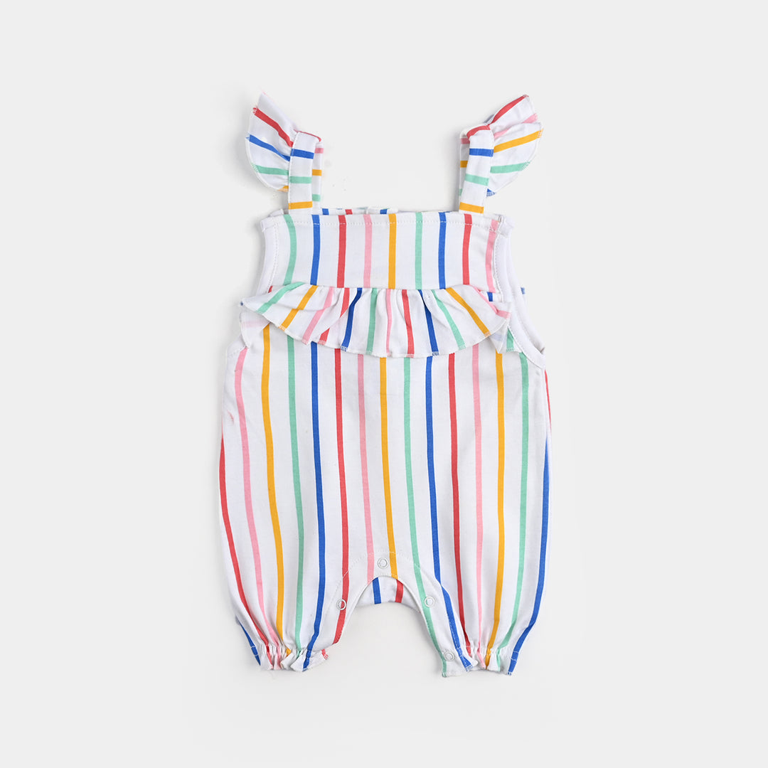 Infant Girls Cotton Interlock Romper (Multi Stripe) - White