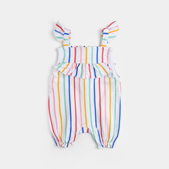 Infant Girls Cotton Interlock Romper (Multi Stripe) - White