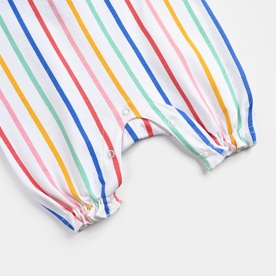 Infant Girls Cotton Interlock Romper (Multi Stripe) - White