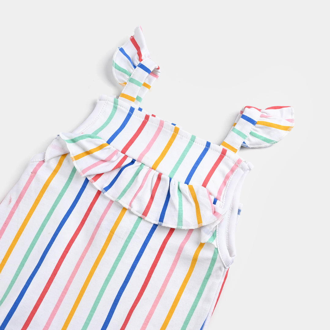 Infant Girls Cotton Interlock Romper (Multi Stripe) - White