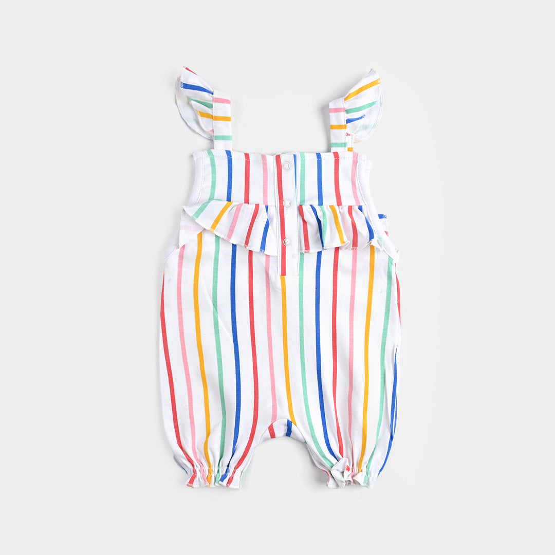 Infant Girls Cotton Interlock Romper (Multi Stripe) - White