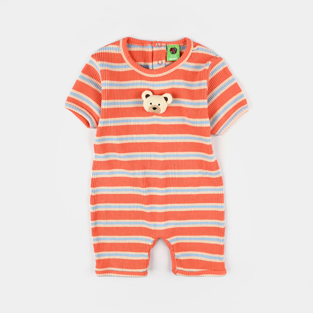 Infant Boys Rib Knitted Romper LITTLE DINO-Rust Strip