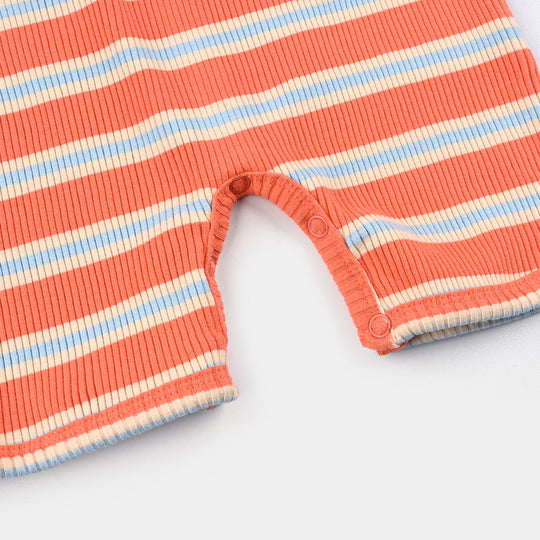 Infant Boys Rib Knitted Romper LITTLE DINO-Rust Strip