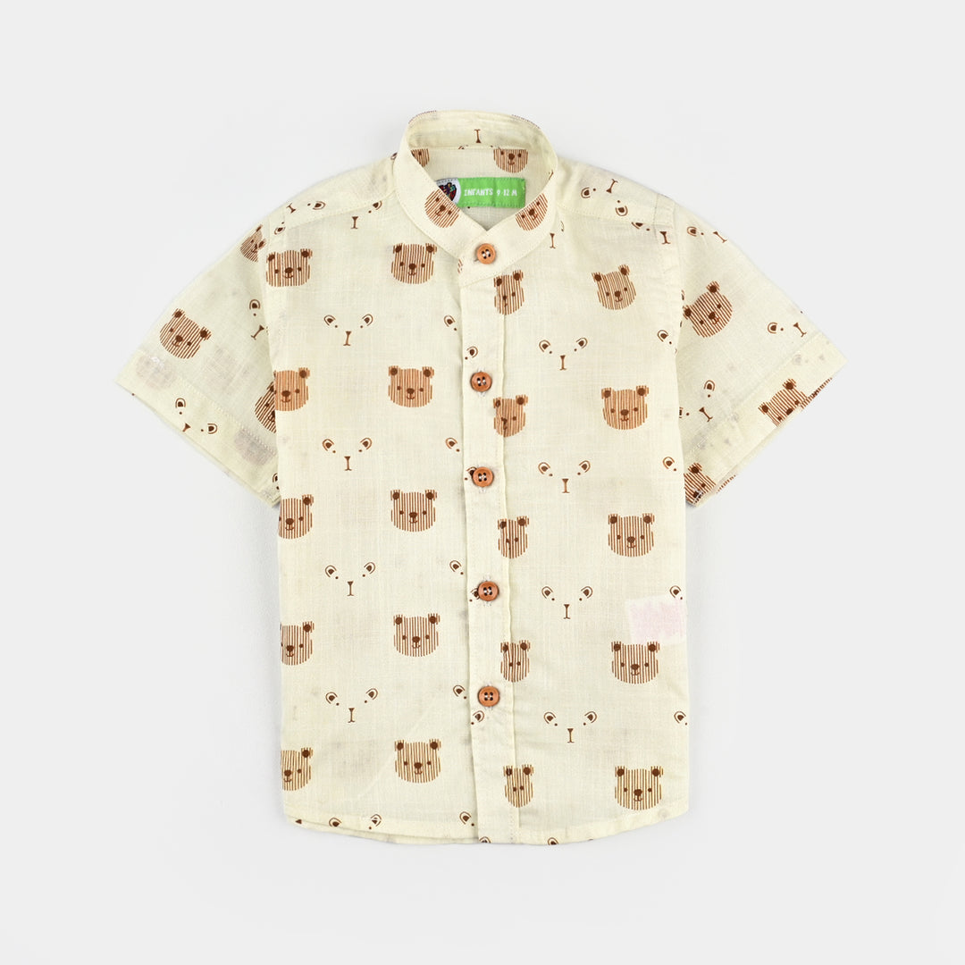 Infant Boys Cotton Slub Shirt (Cute Bear)-BEIGE