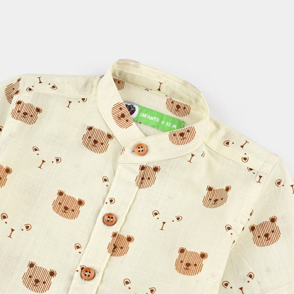 Infant Boys Cotton Slub Shirt (Cute Bear)-BEIGE