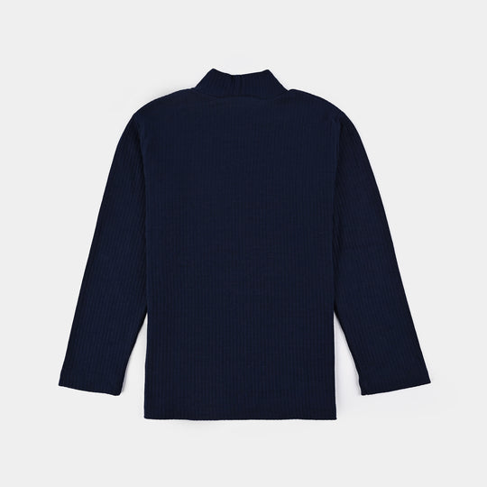 Boys Rib Turtle Neck T-Shirt - NAVY