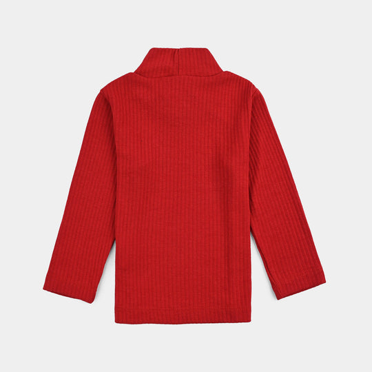 Girls Rib Turtle Neck T-Shirt - C.Red