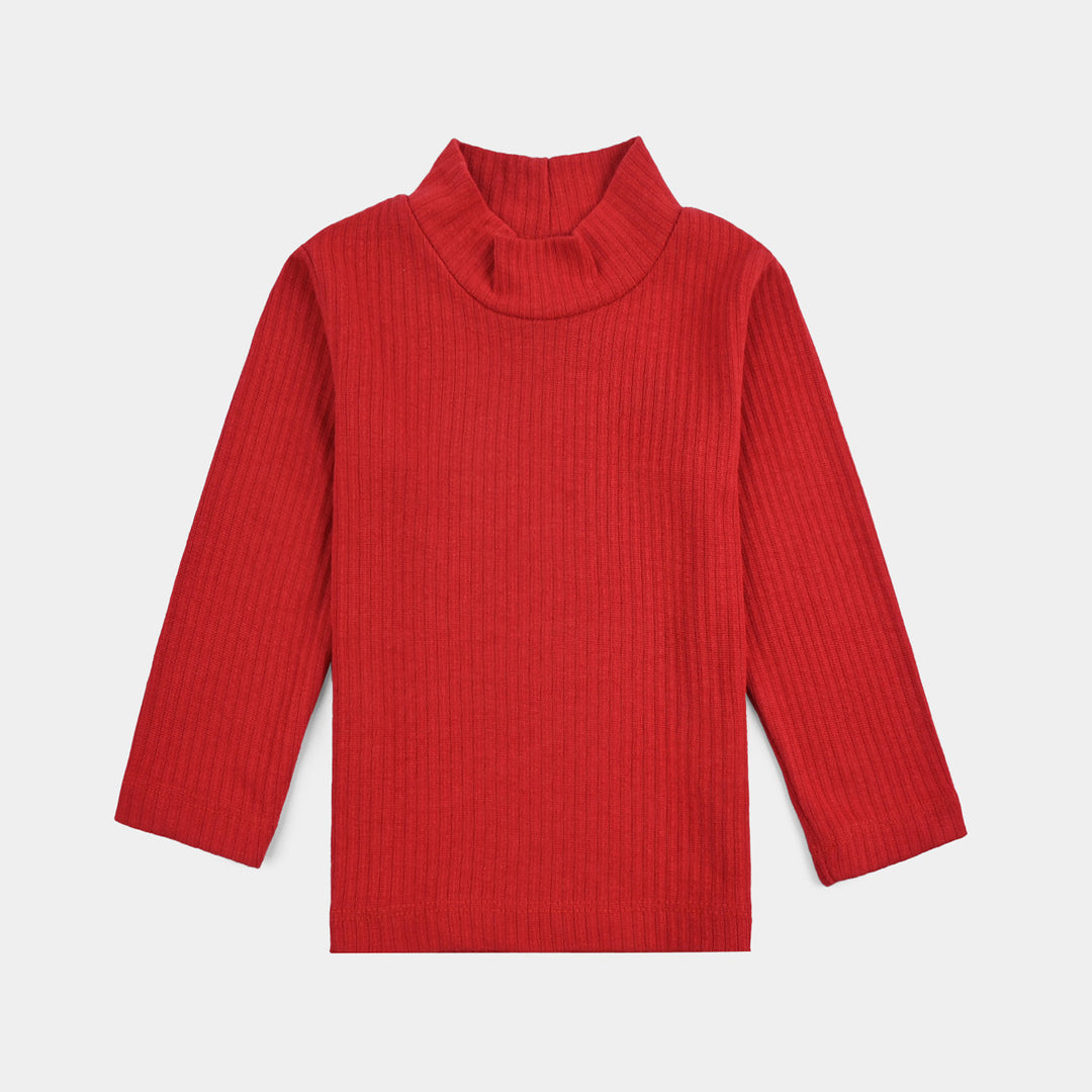 Girls Rib Turtle Neck T-Shirt - C.Red