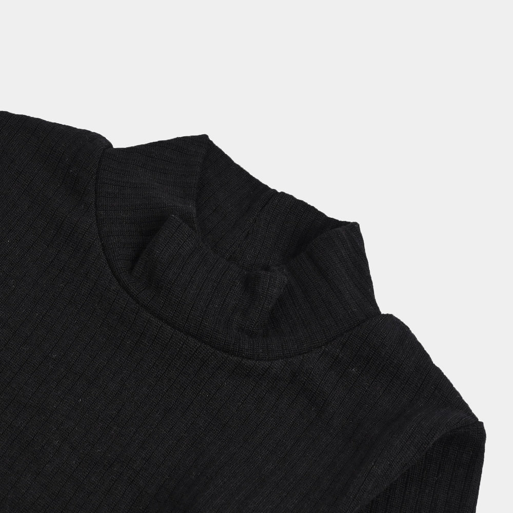 Infant Unisex Rib Turtle Neck T-Shirt - BLACK