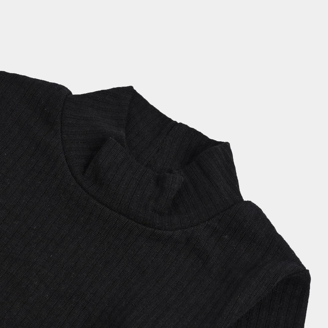 Infant Unisex Rib Turtle Neck T-Shirt - BLACK