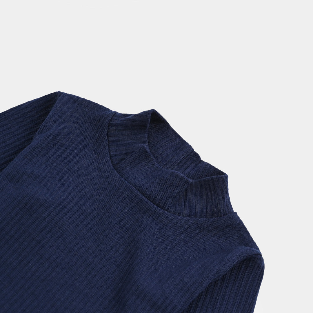Infant Unisex Rib Turtle Neck T-Shirt - NAVY