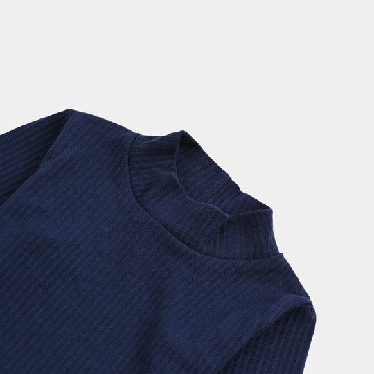 Infant Unisex Rib Turtle Neck T-Shirt - NAVY