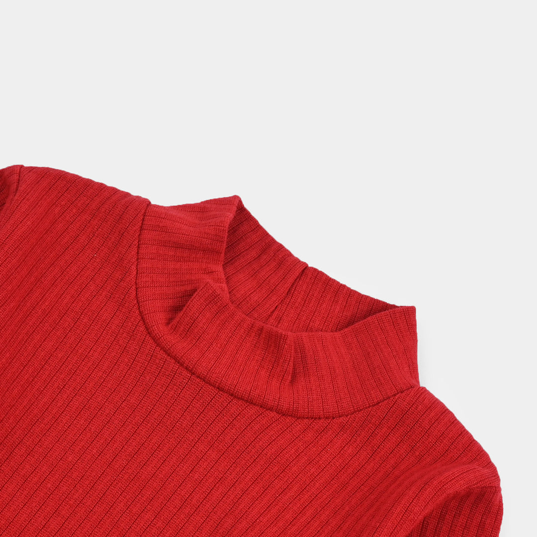 Infant Unisex Rib Turtle Neck T-Shirt - C.Red